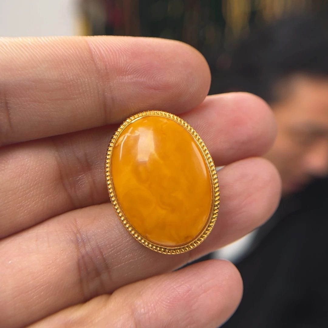 蜜蜡戒指银S925镀金镶嵌噶玛家