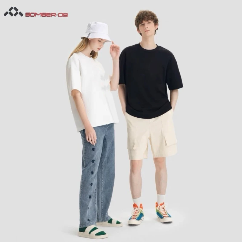 BM2023102 都市时尚四季通勤纯色净版弹力空气层情侣宽松短袖T恤