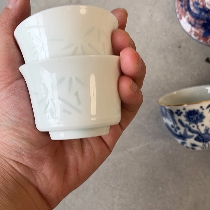 瓷片景德镇玲珑瓷白马蹄客杯微瑕