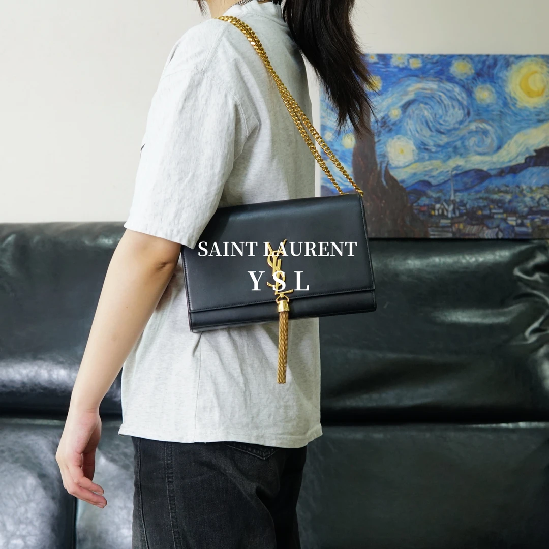 95新 YSL/圣罗兰 黑色金标流苏单肩包/FYEE05212421/2421