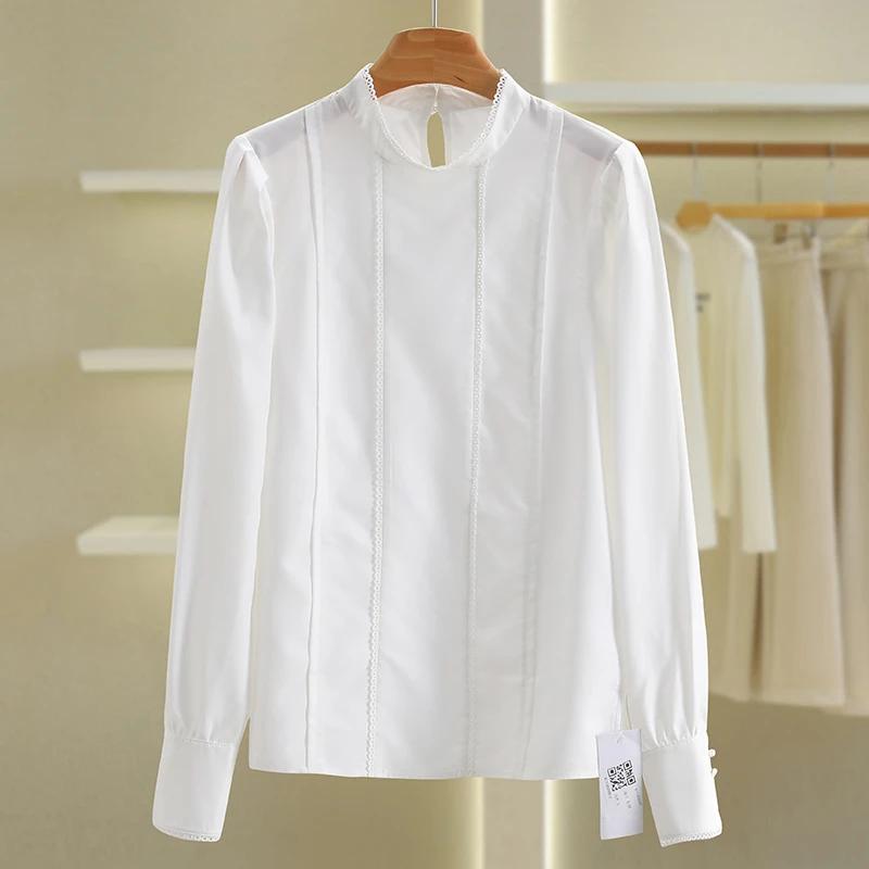 【伍莎-自营】简约纯色宽松立领长袖雪纺衫#VZ138S009