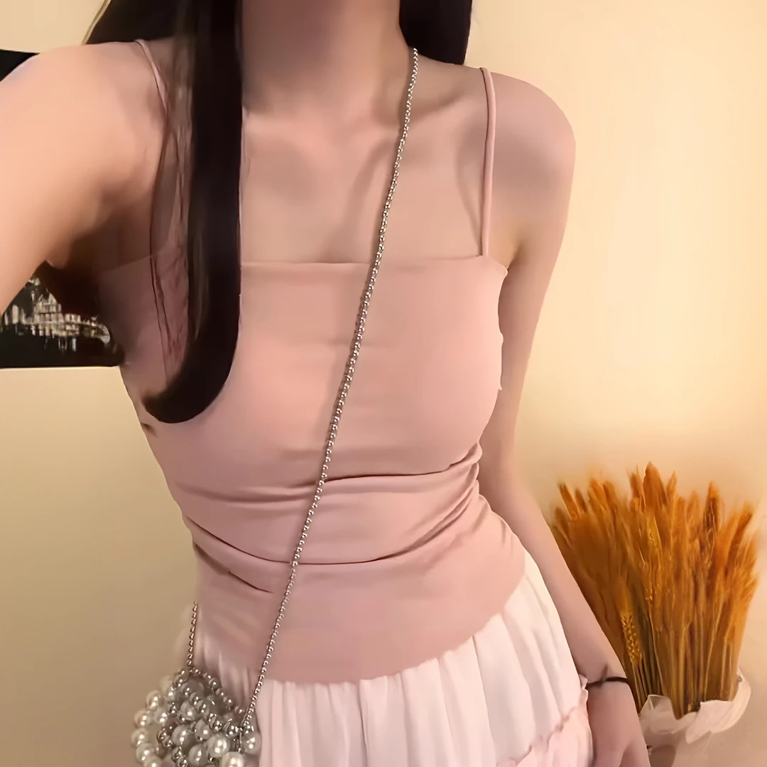 夏季细肩带胸垫吊带背心女内搭外穿2025新款百搭显瘦打底抹胸上衣