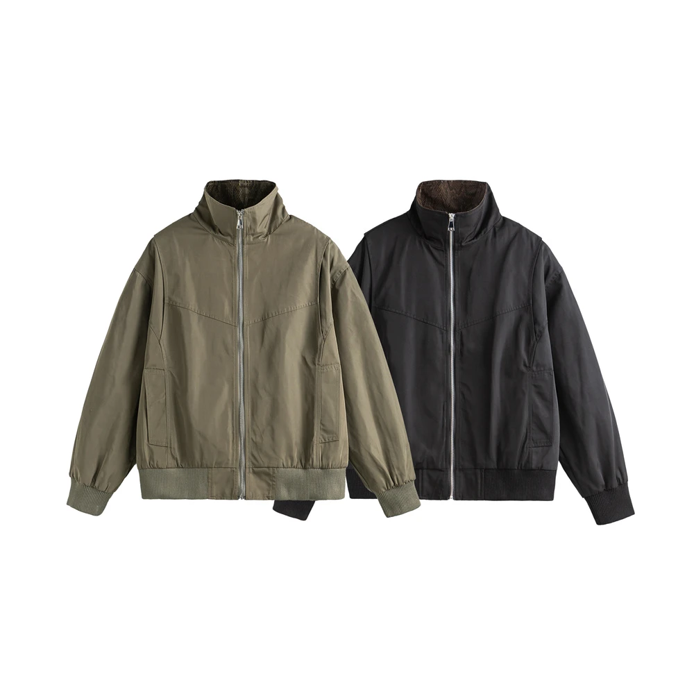 夹克单排扣原色纯色男宽松防风户外立领外套时尚男士潮流男装
