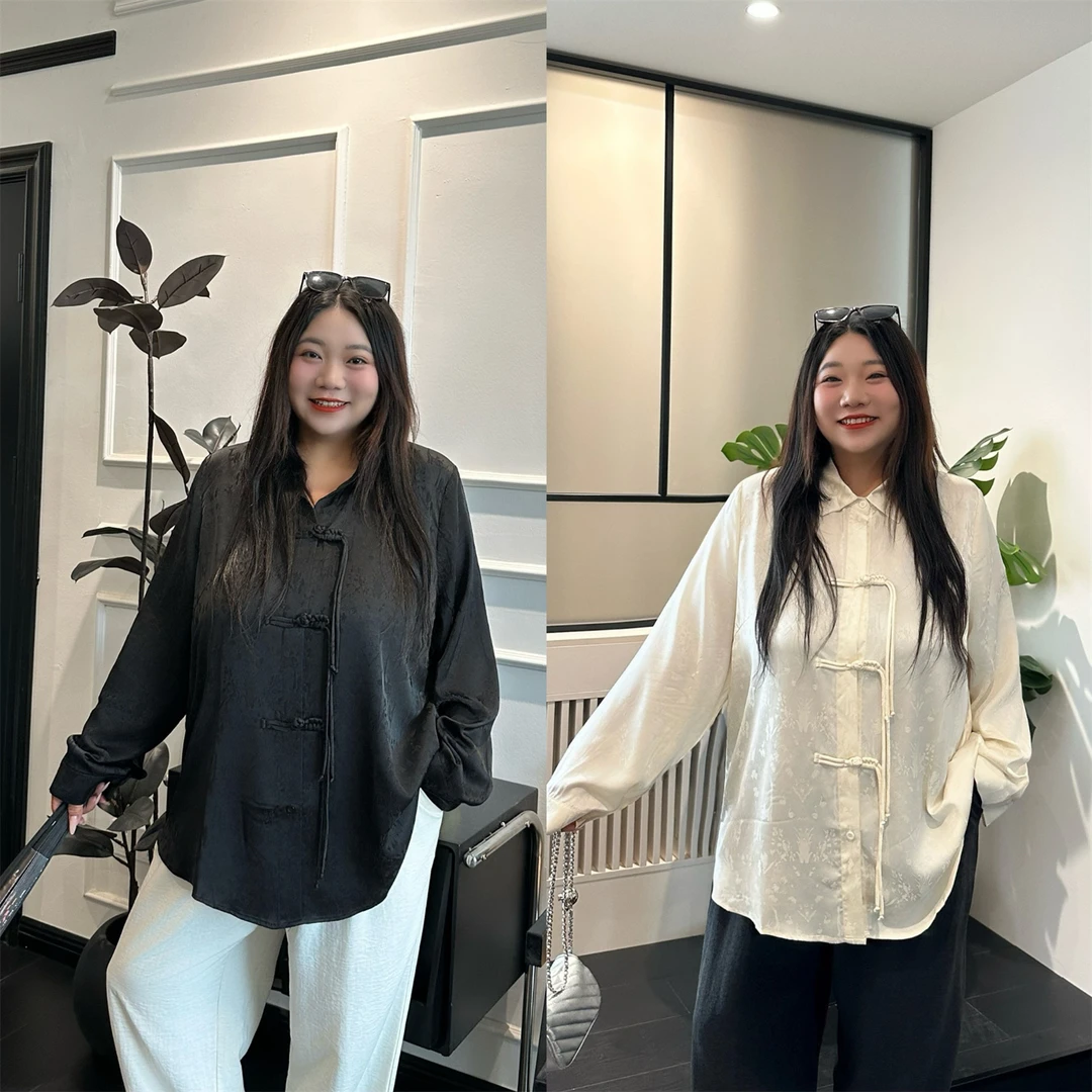 大码女装秋季宽松减龄花契200斤胖mm新中式老钱风温柔衬衫13447-H