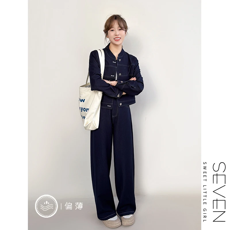 266⑧七七146小个子丹宁风显高牛仔套装裤子两件套时尚女装小美说