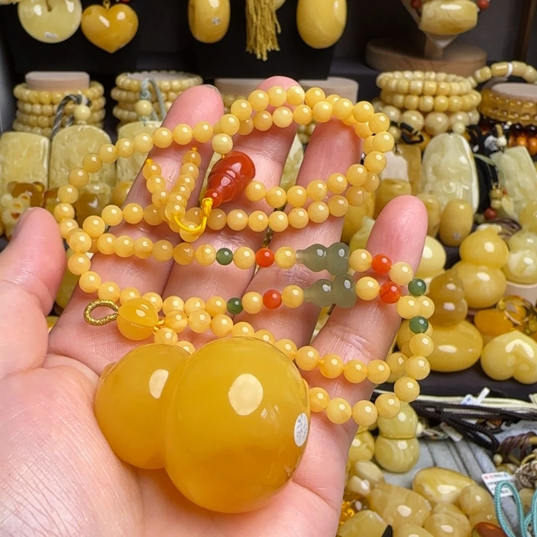 紫***来琥珀套链未镶嵌蜜蜡葫芦吊坠