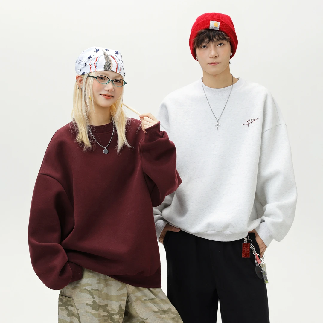 MTVO圆领卫衣男秋冬款长袖宽松潮流百搭韩版上衣情侣款套头衫卫衣