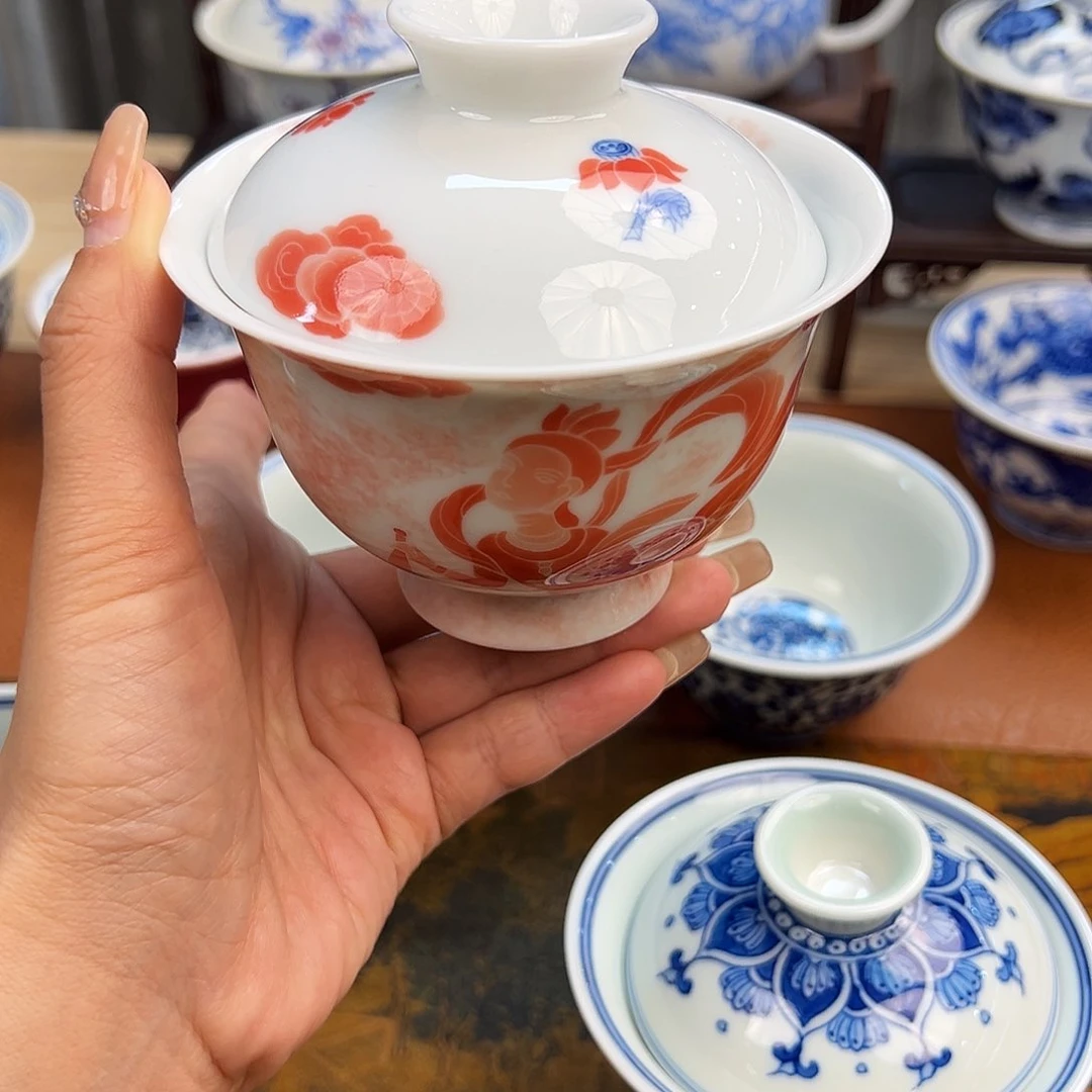 杯?****蛙景德镇手绘盖碗