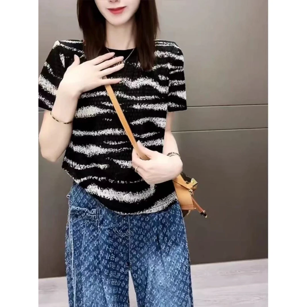 静静家斑马纹显瘦自帶涼感爆款短袖 新选f1175 J09211