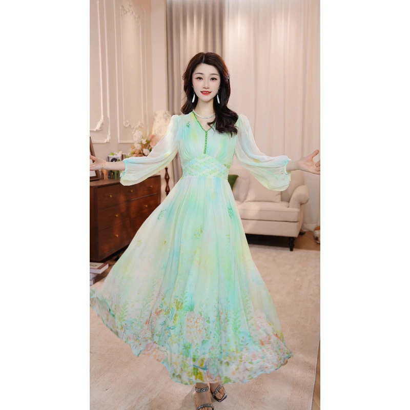 【小漫夏曲】25年清新优雅定位花气质收腰高端度假连衣裙