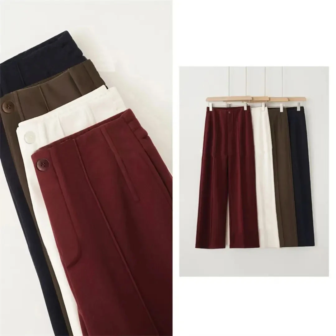 【生态羊绒】秋冬松紧腰时尚垂感高腰休闲百搭显瘦窄版直筒裤y2288