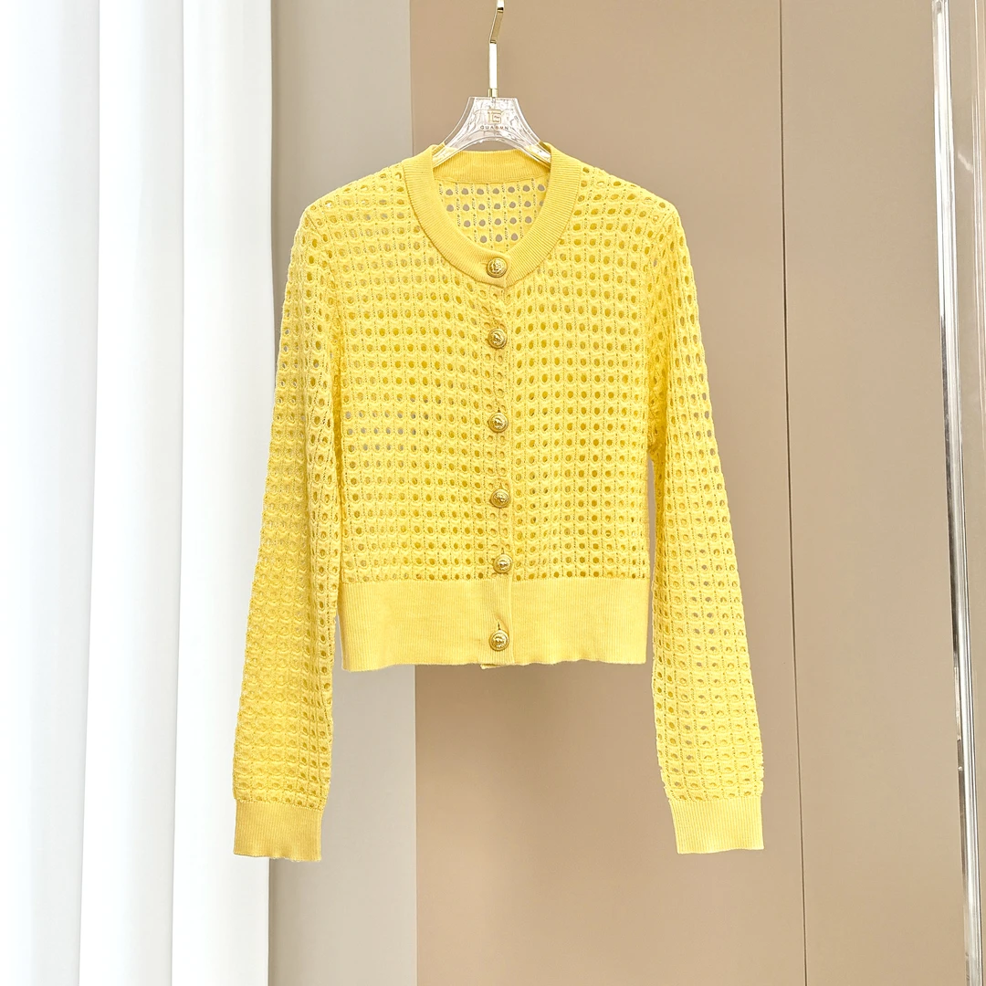 GUABMN2025春季新款镂空时尚百搭V领开衫长袖针织衫3260