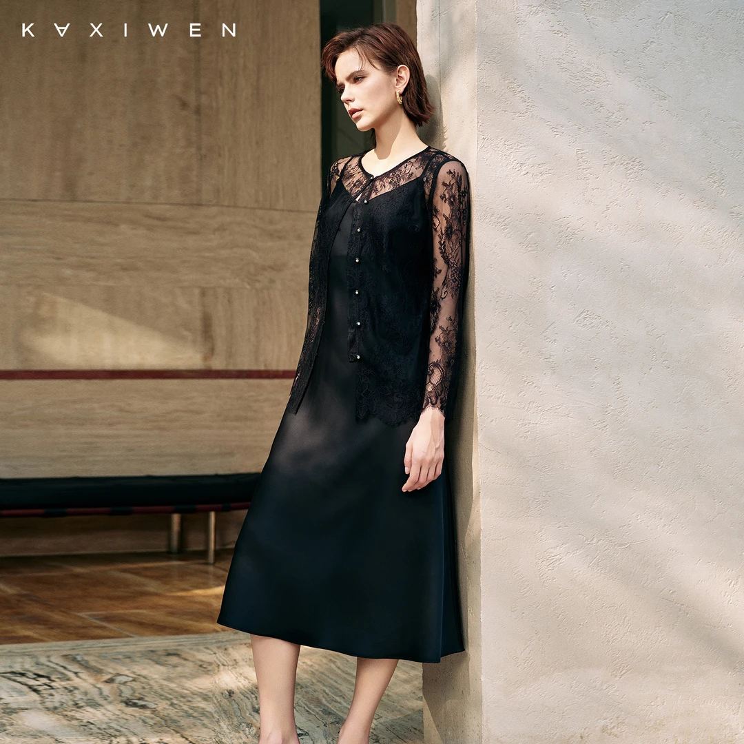 佧茜文浪漫蕾丝两件套装裙【夏新】垂感吊带裙精致套装D03BHW6038