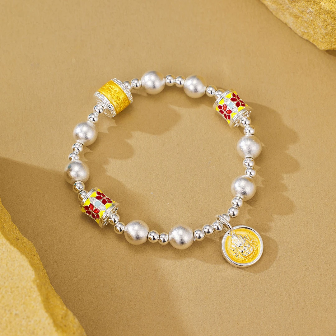 足银手链 珐琅财神猫眼手链新中式国潮时尚百搭猫眼手串精致财ins