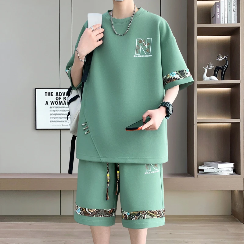 大码男装100-280斤冰丝短袖t恤男青少年夏装帅气短袖休闲运动套装