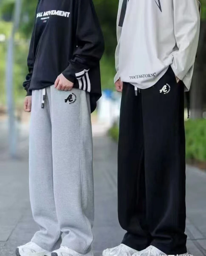 木子家冬季潮牌加绒加厚卫裤青少年加绒卫裤