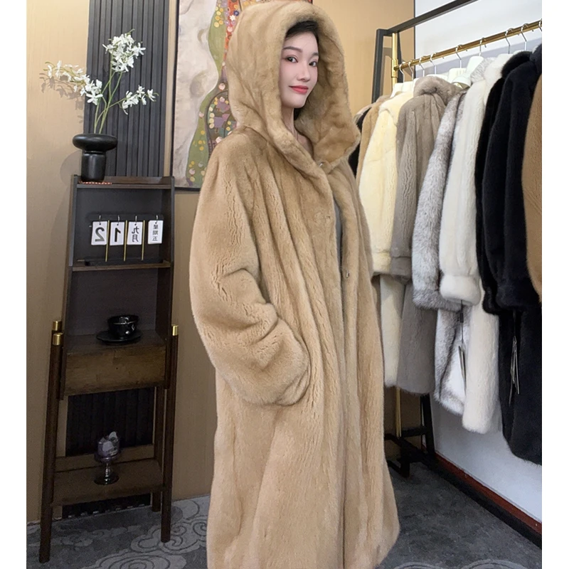 真漂亮2025海宁新款防风帽长款真貂整貂水貂皮草冬季保暖爆款外套