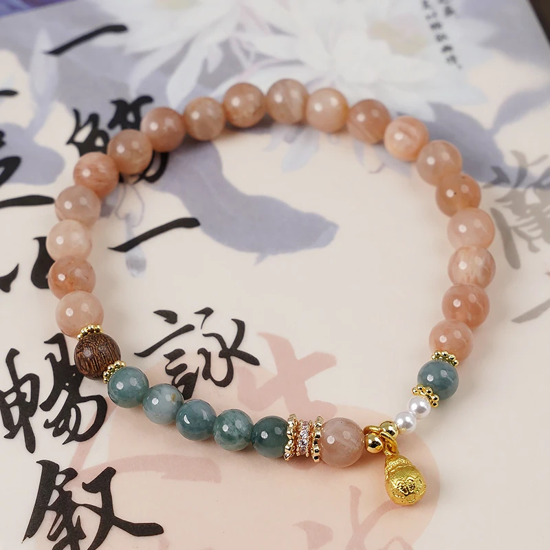 天然太阳石翡翠葫芦手链-JS0001