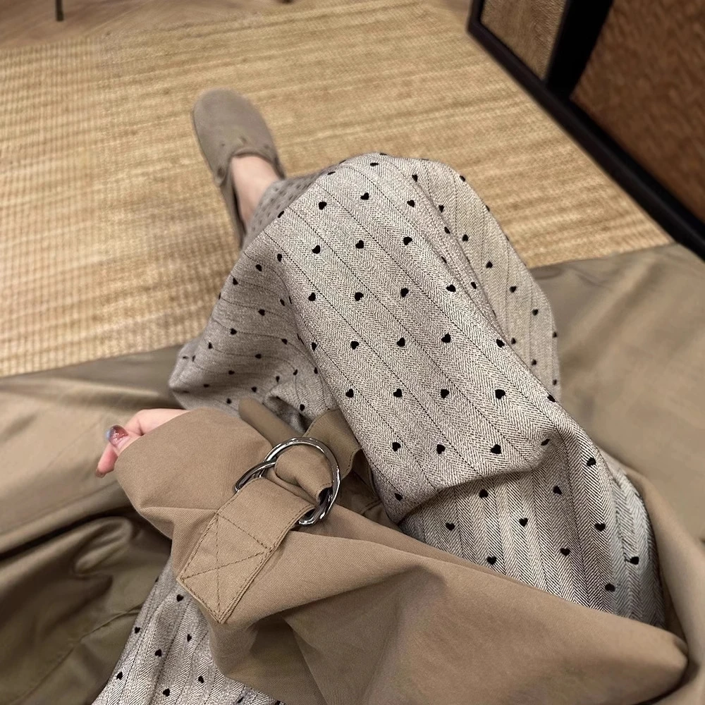 棉绸肌理感宽松夏季薄款阔腿裤子女爱心波点花纹慵懒风休闲裤