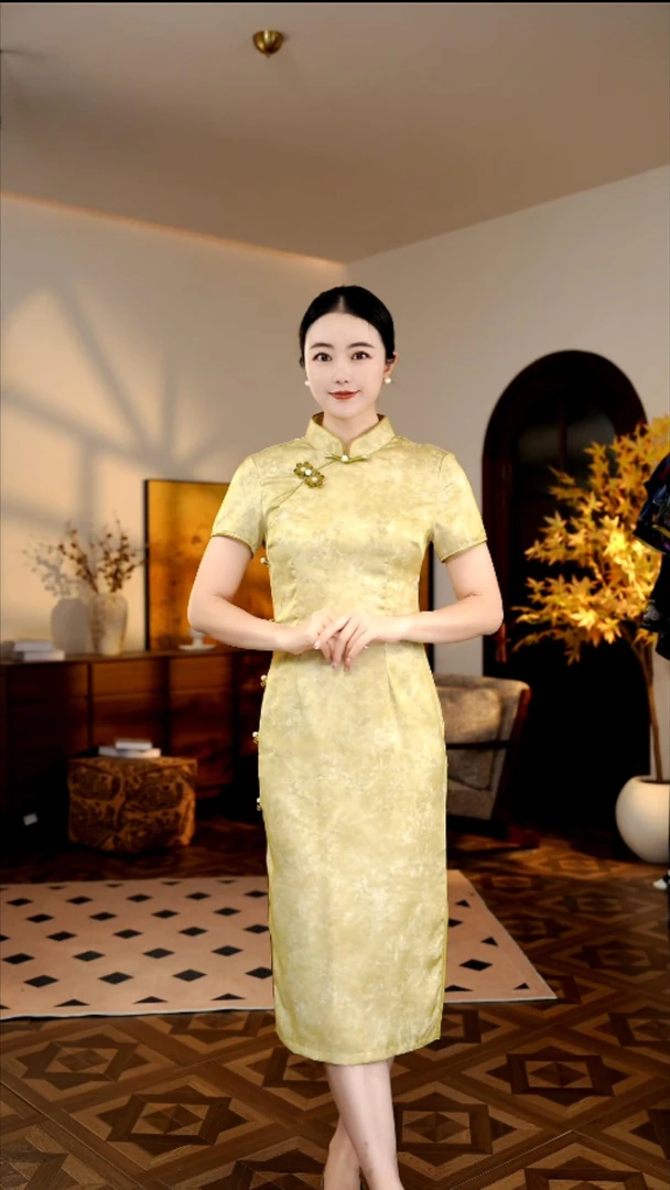【柔黄】2025春夏款国风修身复古气质旗袍120CM