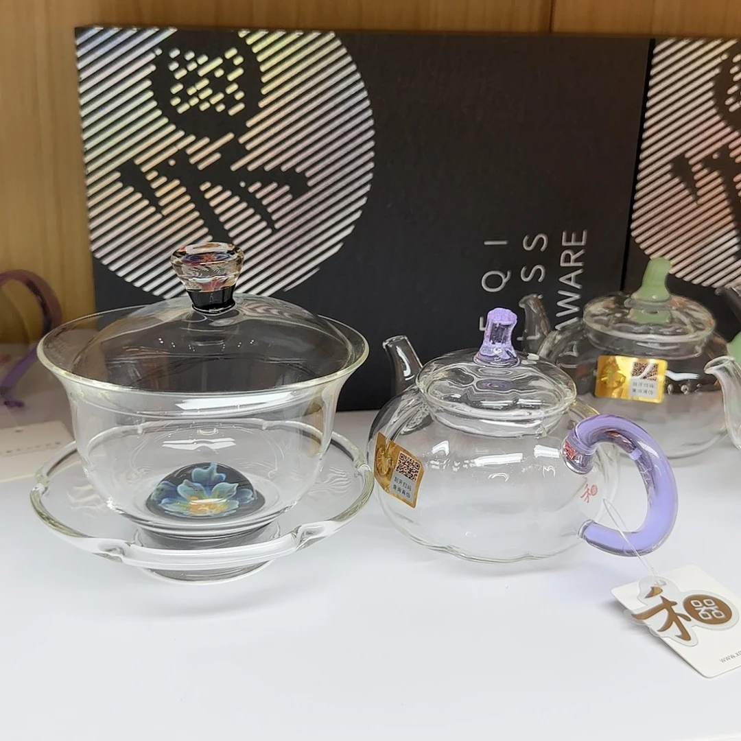 ˇ***虎禾器含韵荷叶盖碗➕福蔓壶浅紫色