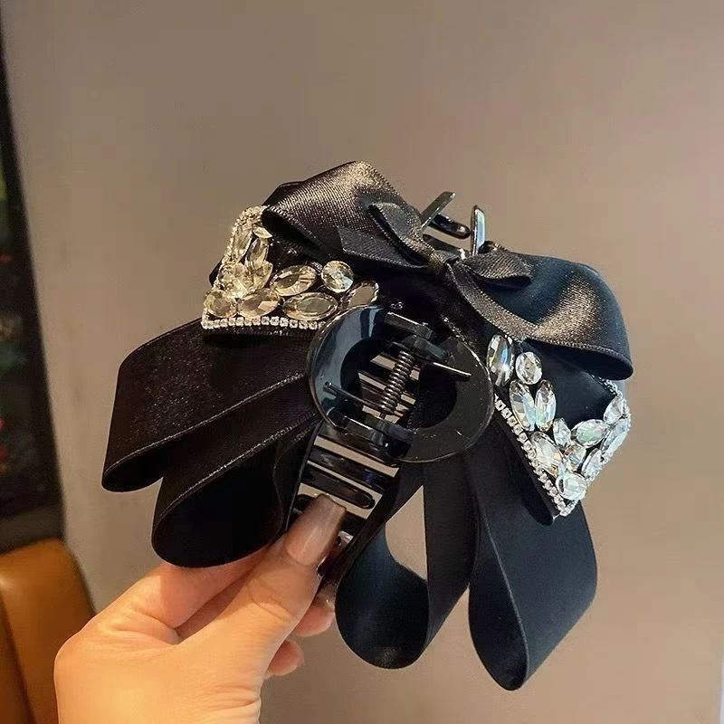 韩版水钻蝴蝶结抓夹轻奢高级感发夹女款2025新款半扎发抓夹发饰