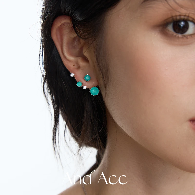 And Acc 铜合金耳饰 独家蓝绿色满天星镶钻耳钉星点悬浮耳环女
