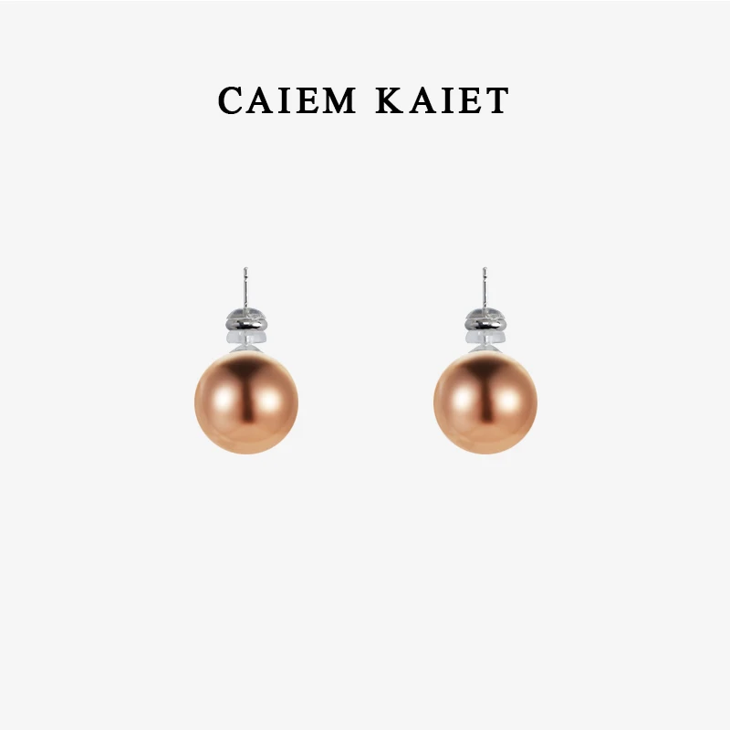 CAIEM KAIET 925银耳饰 摩卡棕施家珍珠耳钉女法式复古气质耳环