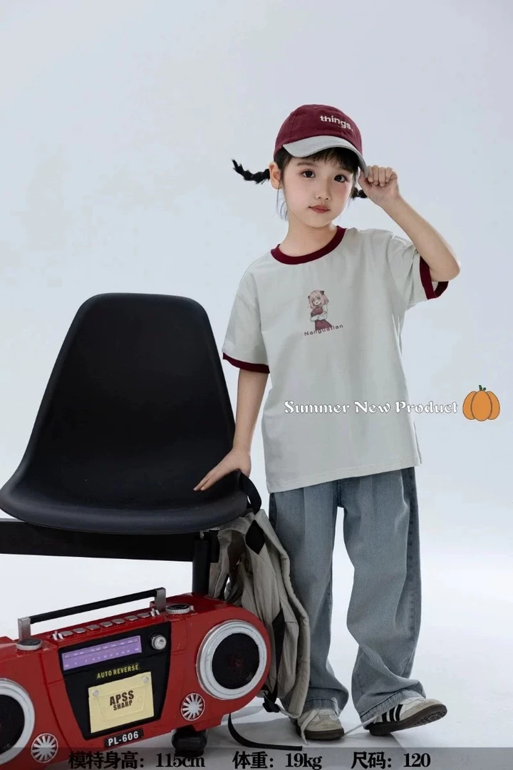 夏南2148儿童夏季新款中童动漫红裙女孩印花短袖T恤