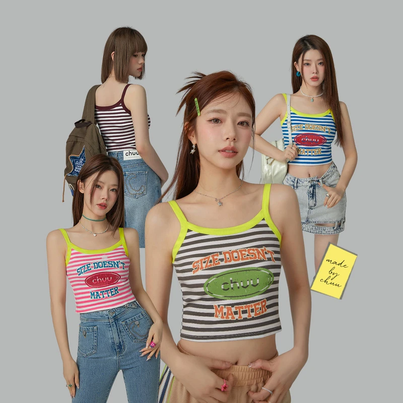 0011【马琦尧专属】CHUU条纹设计小个子短款拼接背心吊带-Y