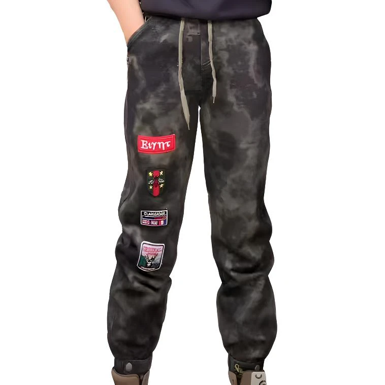 5535加绒欧货9分潮牌洗水裤设计师嘻哈时尚迷彩宽松潮流百搭显女+