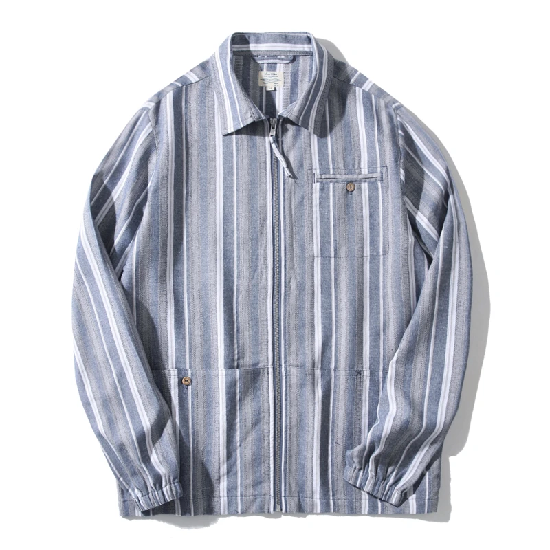 【沾酱剪标清仓老版】棉麻条纹外套男 男士长袖休闲衬衫春秋 福利款