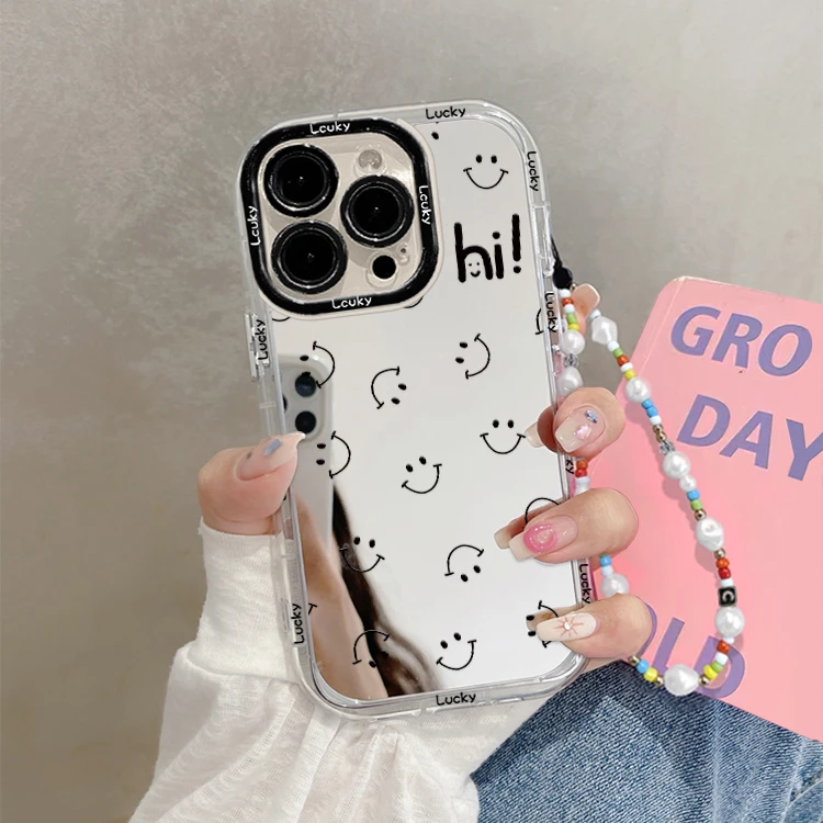 镜面泡芙简约笑脸适用苹果16手机壳iphone15华为小米vivo14oppo13