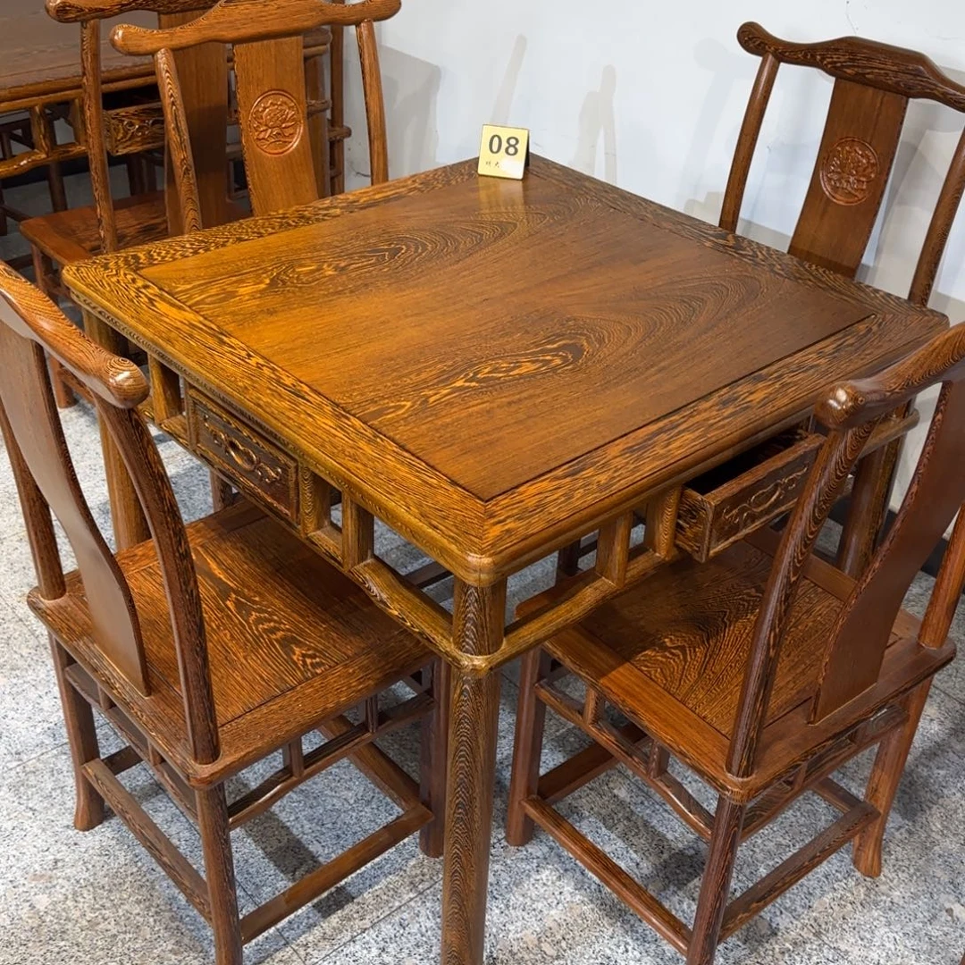 鸡翅木类成套家具90✖️90高78一桌四椅