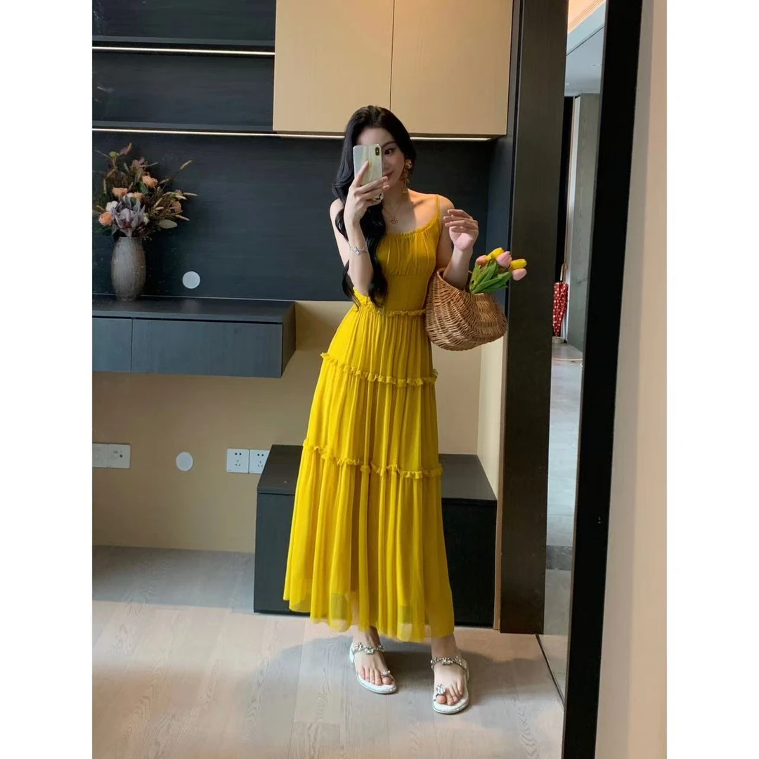 XINYI【金波摇曳】夏季针织开衫+吊带连衣裙显瘦套装X625A06278