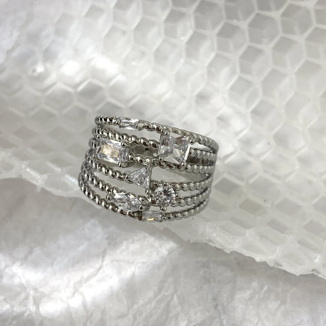 足银亚克力戒指 925银戒指 LARVINA 六层银色宽戒指