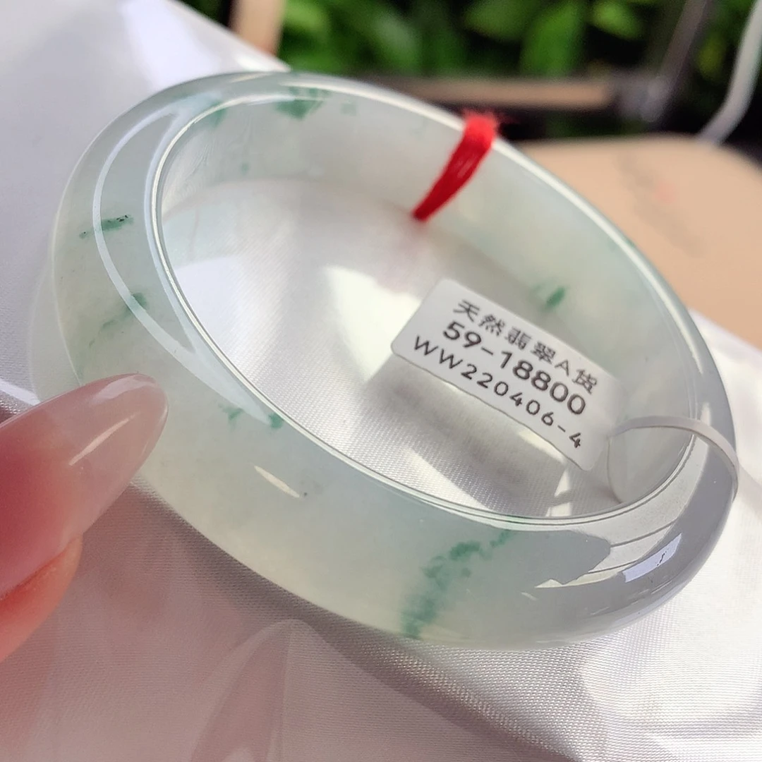 未镶嵌手镯翡翠天然A货翡翠58-59荔枝肉法式小翠绿花21号