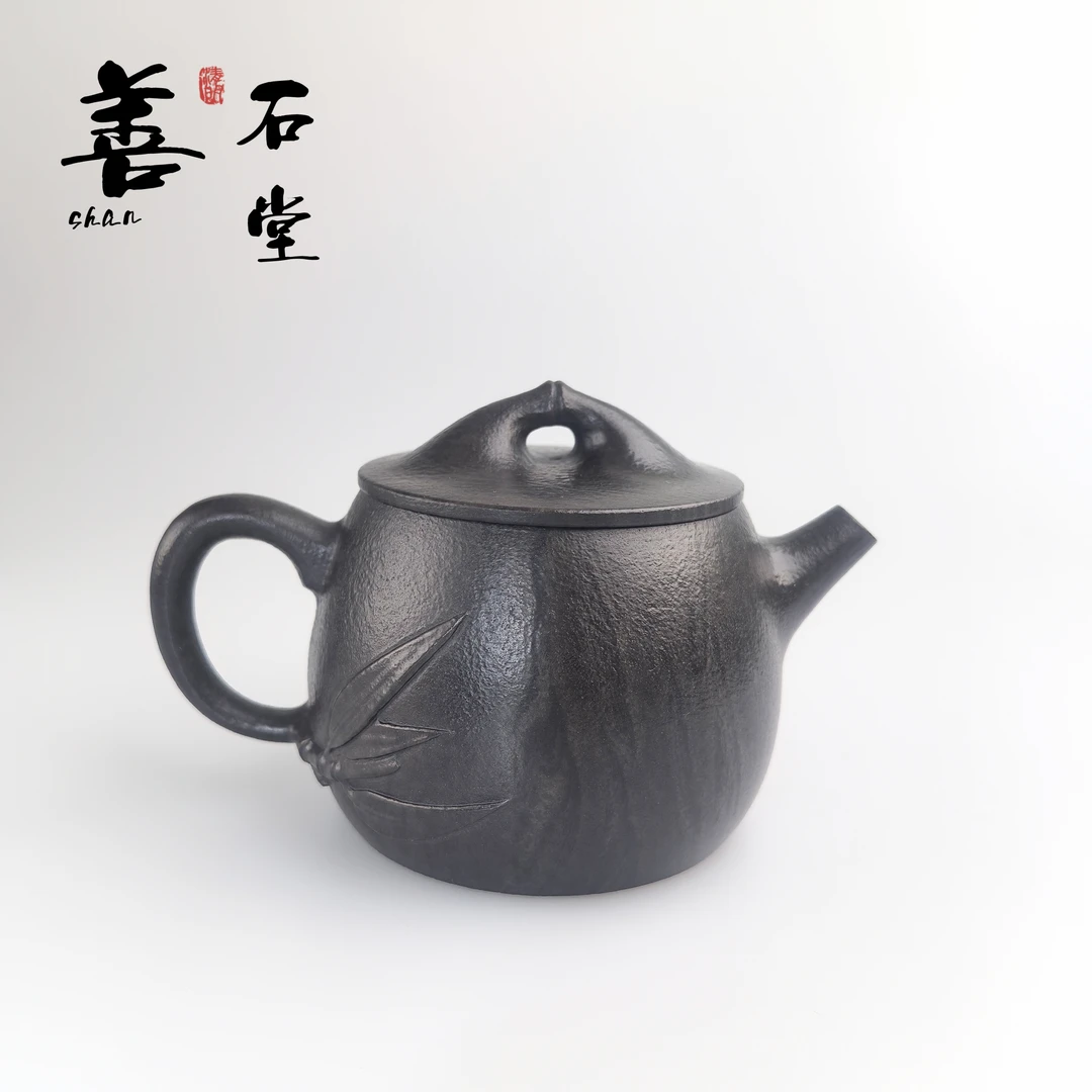 【竹叶高瓢200cc】天然冰碛岩手工石头茶壶经典竹节雕刻高端茶壶