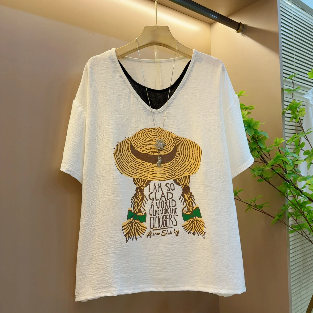 韩版夏季新款时尚百搭洋气显瘦草帽麻花辫字母拼接大衫（长68左右）