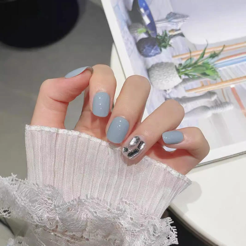 蓝颜知己纯手工穿戴甲短款方圆甲型精品美甲贴片假指甲可拆卸