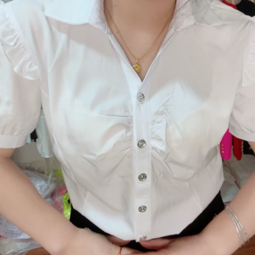 夏季女士大码V领修身短袖白衬衫职业装工作服