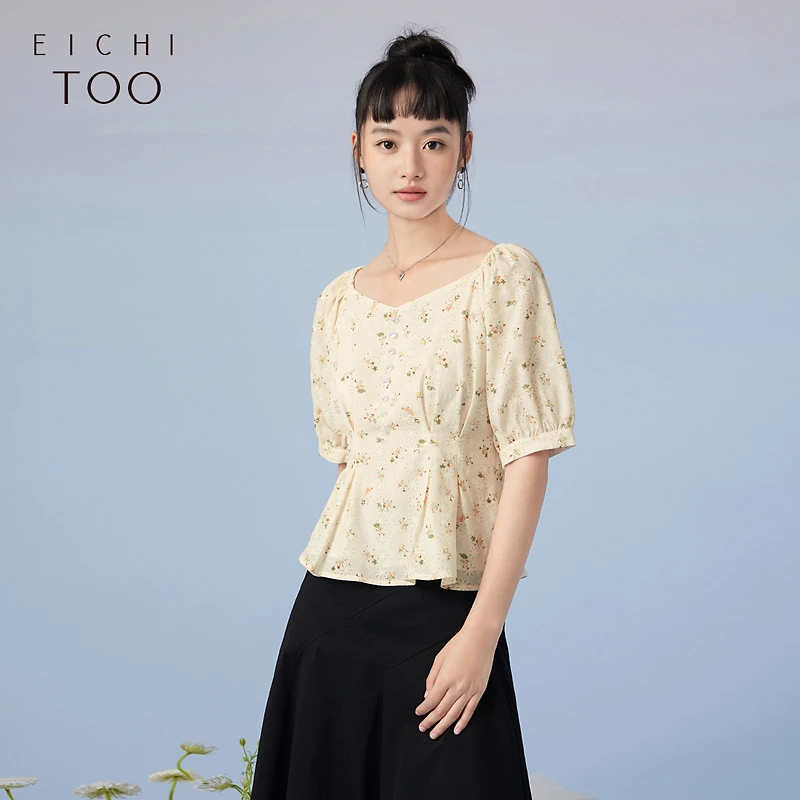 A爱居兔夏季新款收腰显瘦时尚雪纺衫ENSBJ2N009A