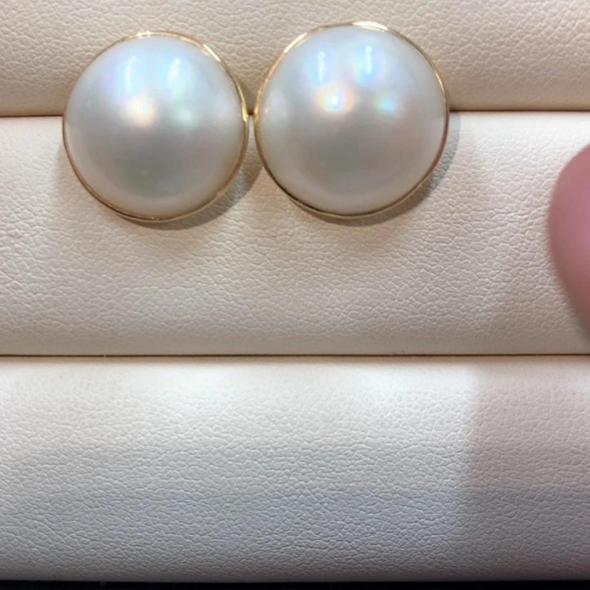 【闪购商品】耳饰拼合珍珠（马贝珠）18K金镶嵌15到16点位