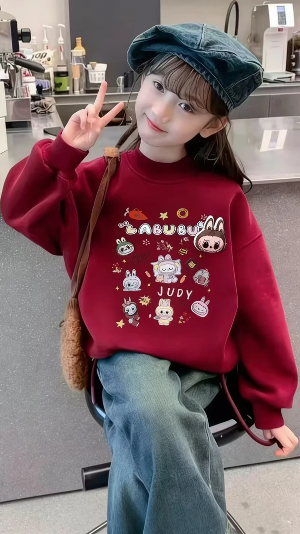 2025新款卫衣加绒加厚女童长袖网红洋气休闲韩版