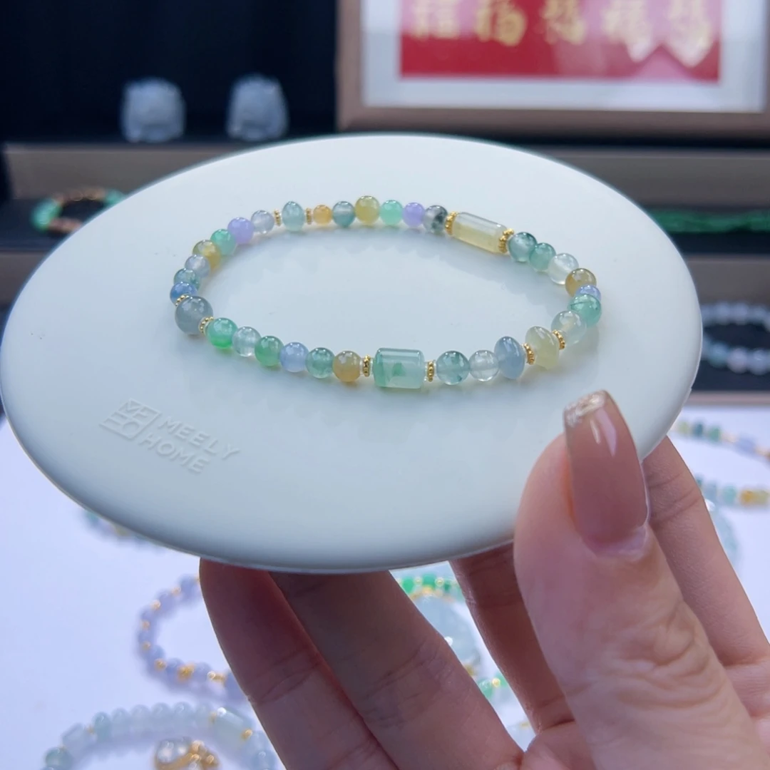 翡翠足金镶嵌手链缅料马卡龙特色料设计款