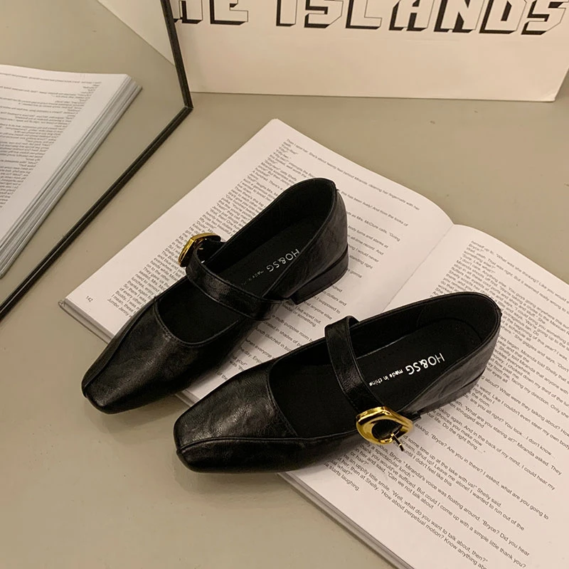 平底方头复古风粗跟玛丽珍单鞋女2025新款春韩系低跟小香风小皮鞋