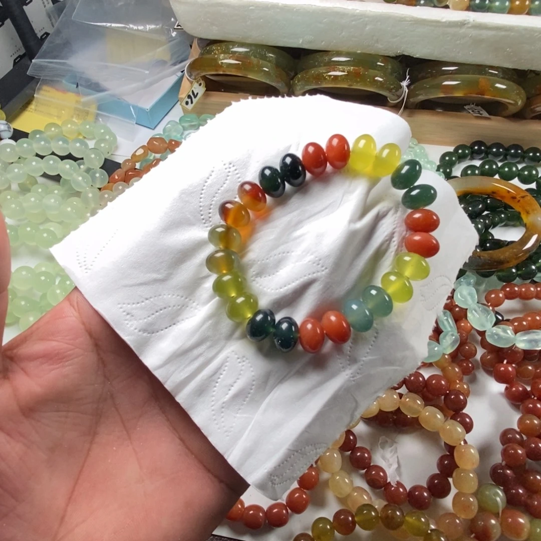 未镶嵌蛇纹石玉手链花玉多宝卡12算盘珠手串精品