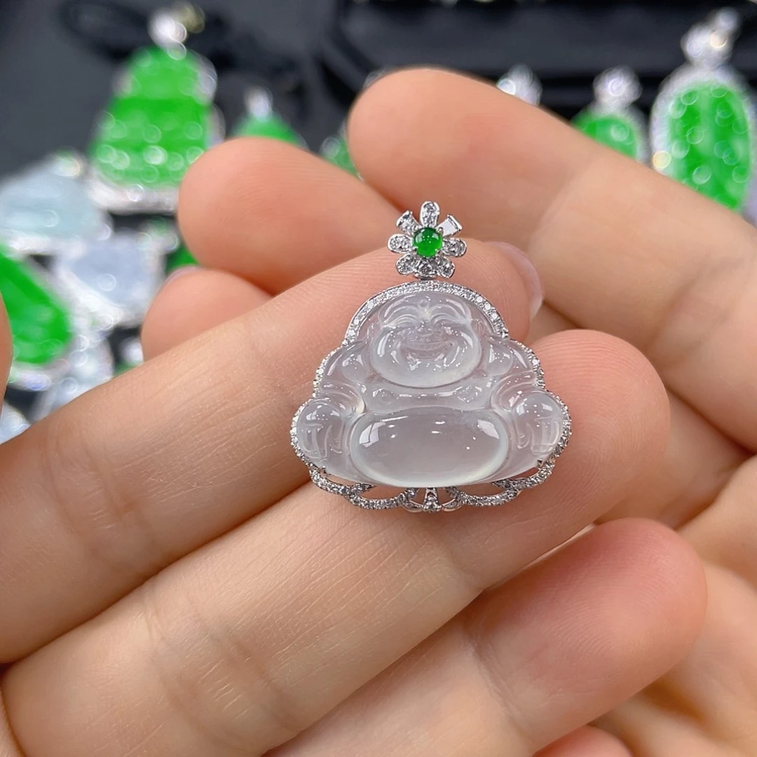 翡翠18K金镶嵌颈饰翡翠佛公