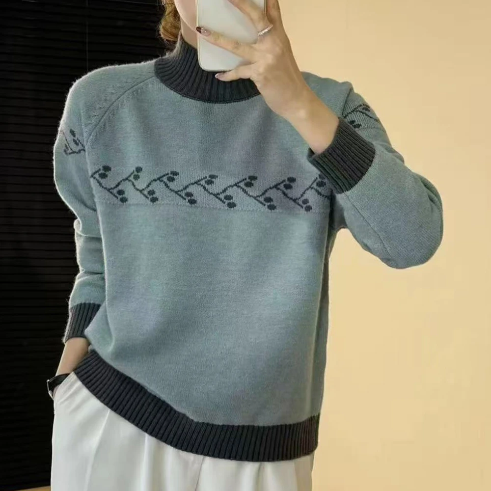 松石蓝秋冬新款高货半高领时尚加厚针织衫女 750