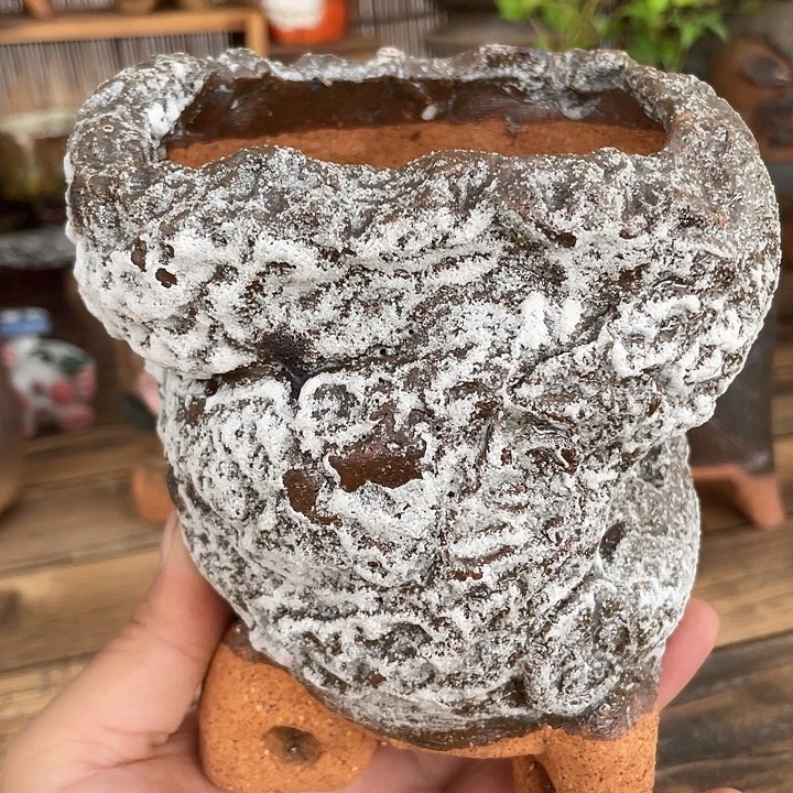 手工粗陶高温釉下彩花盆